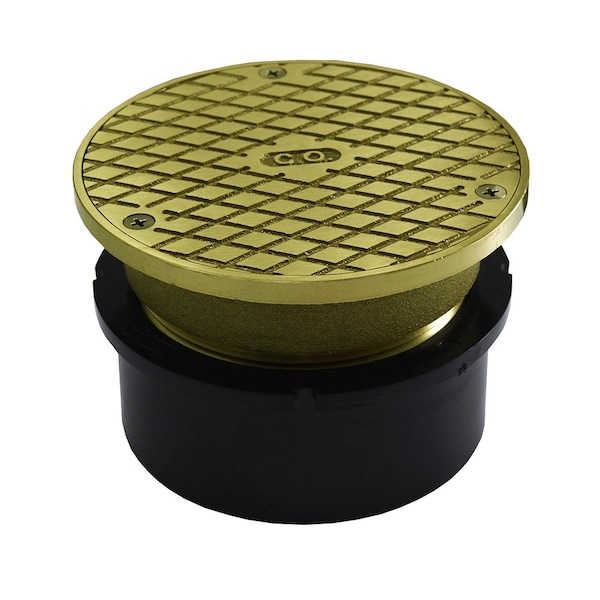 Jones Stephens 4in. ABS Hub Fit Base Cleanout with 3-1/2in. Metal Spud and 5in. Polished Brass Cover C59061 - main